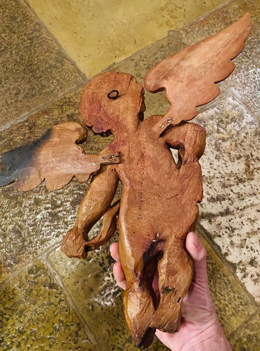 Angel With A Scroll Made Of Fruitwood, 18th Century-photo-8