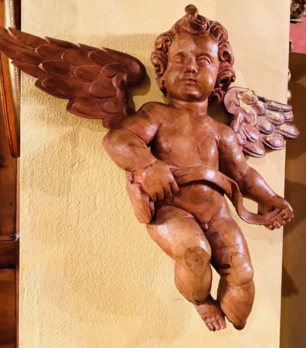 Angel With A Scroll Made Of Fruitwood, 18th Century