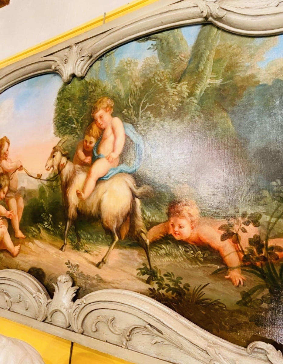 Important Bacchanal Scene With Putti, 19th Century Wood Paneling Painting-photo-1