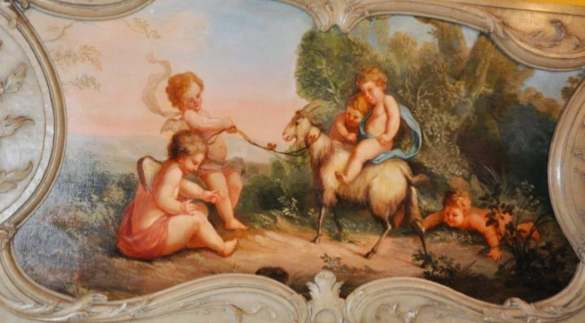 Important Bacchanal Scene With Putti, 19th Century Wood Paneling Painting-photo-8