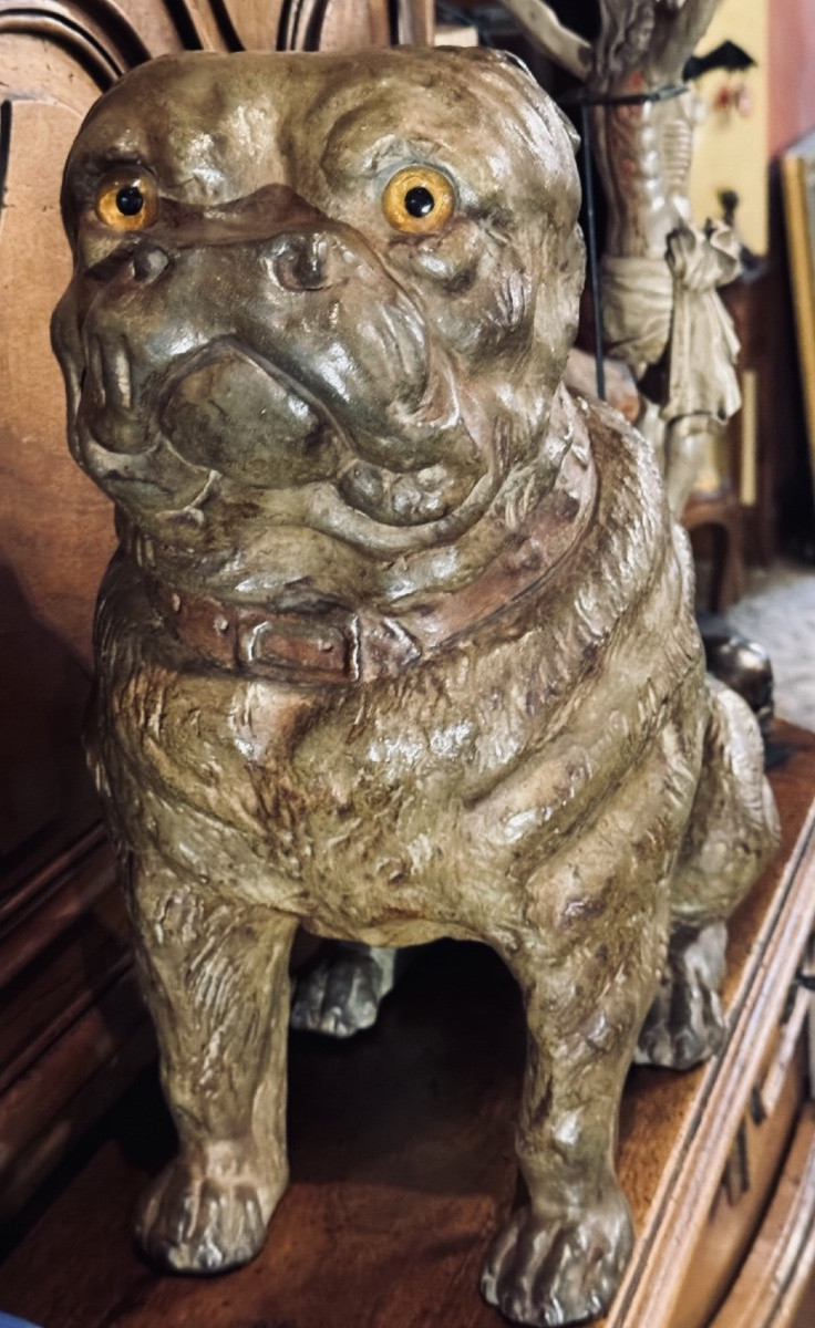 Chien Bouledogue Anglais En Terre Cuite Du XIX Eme Siècle -photo-6