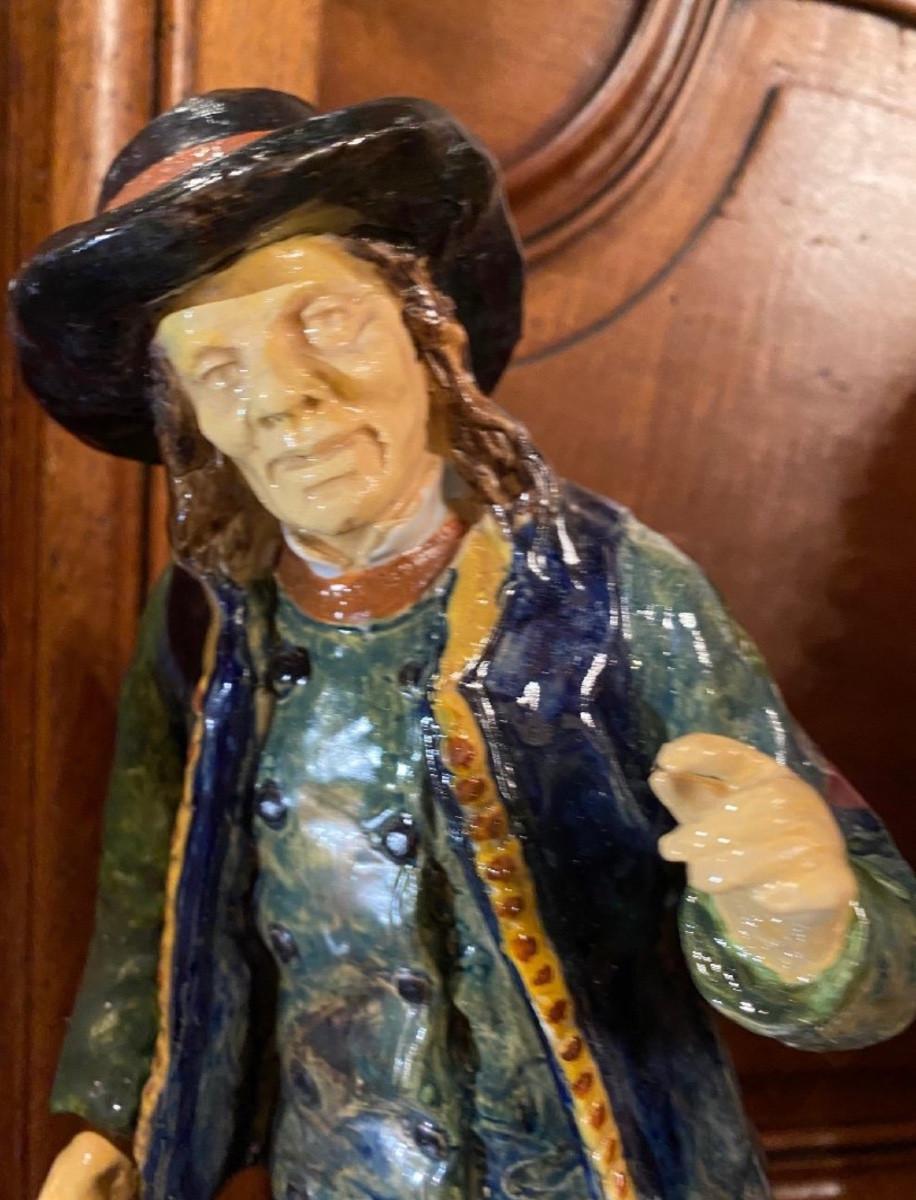 Two Breton Peasants In Earthenware By Achille Blot, Circa 1905, Desvres-photo-5