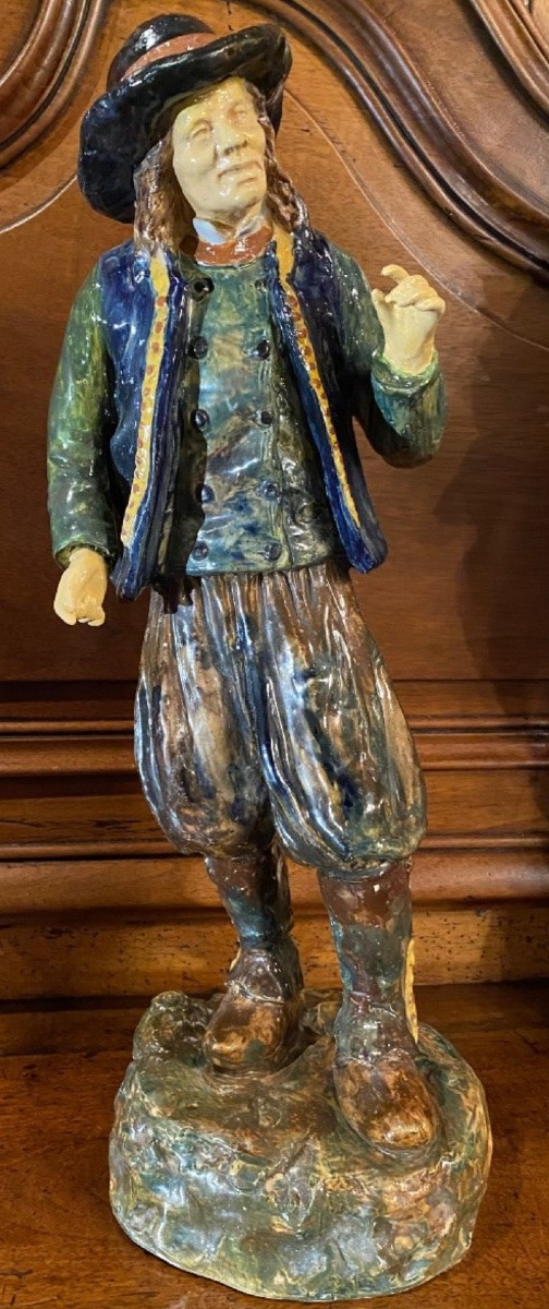 Two Breton Peasants In Earthenware By Achille Blot, Circa 1905, Desvres-photo-8