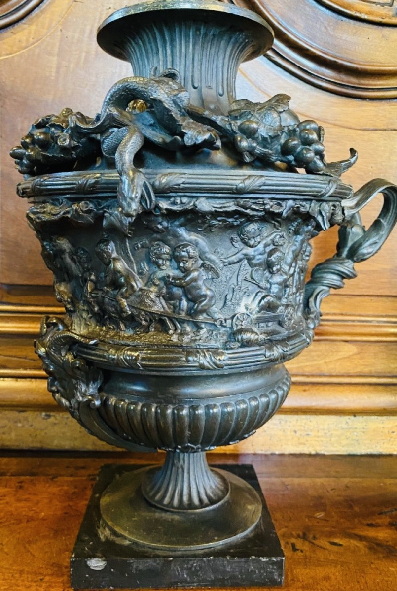Cassolette aux putti et aux serpents, Clodion, Bronze Du XIX Eme Siècle-photo-4