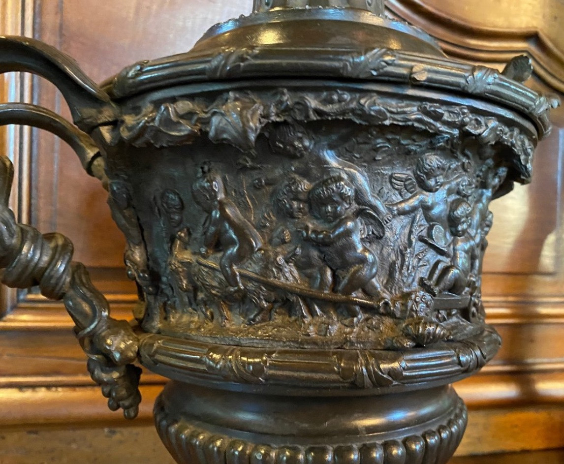 Cassolette aux putti et aux serpents, Clodion, Bronze Du XIX Eme Siècle-photo-2