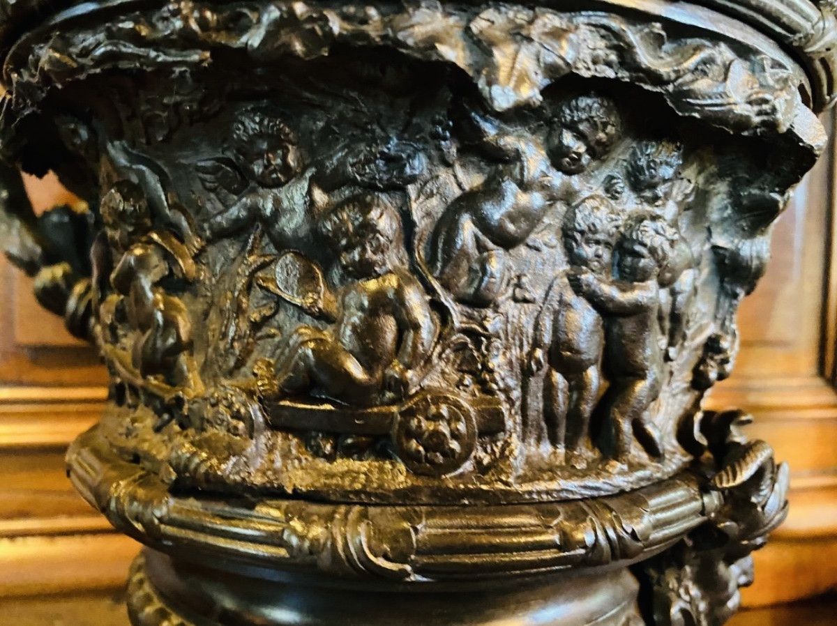 Cassolette aux putti et aux serpents, Clodion, Bronze Du XIX Eme Siècle-photo-3