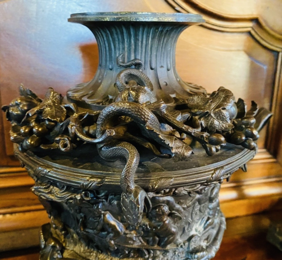 Cassolette aux putti et aux serpents, Clodion, Bronze Du XIX Eme Siècle-photo-4