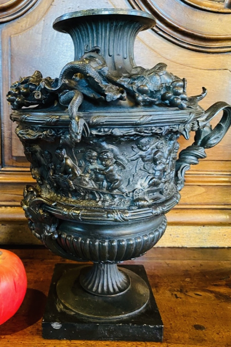 Cassolette aux putti et aux serpents, Clodion, Bronze Du XIX Eme Siècle-photo-5