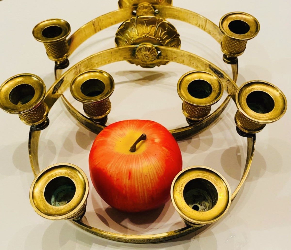 Pair Of Unusual Round Empire-style Bronze Wall Sconces From The Late 19th Century-photo-3