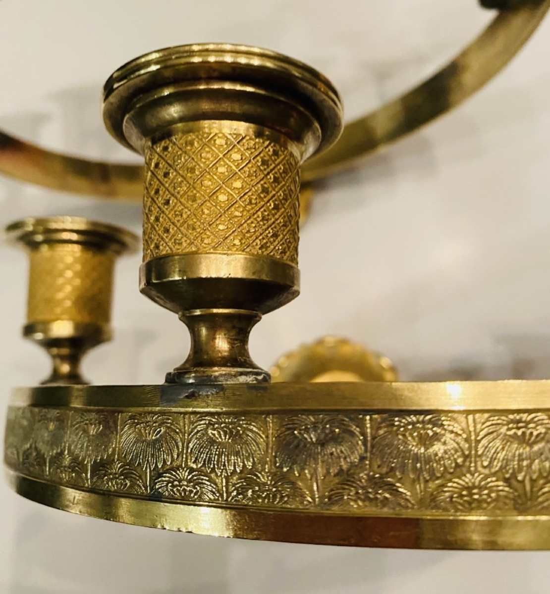 Pair Of Unusual Round Empire-style Bronze Wall Sconces From The Late 19th Century-photo-5