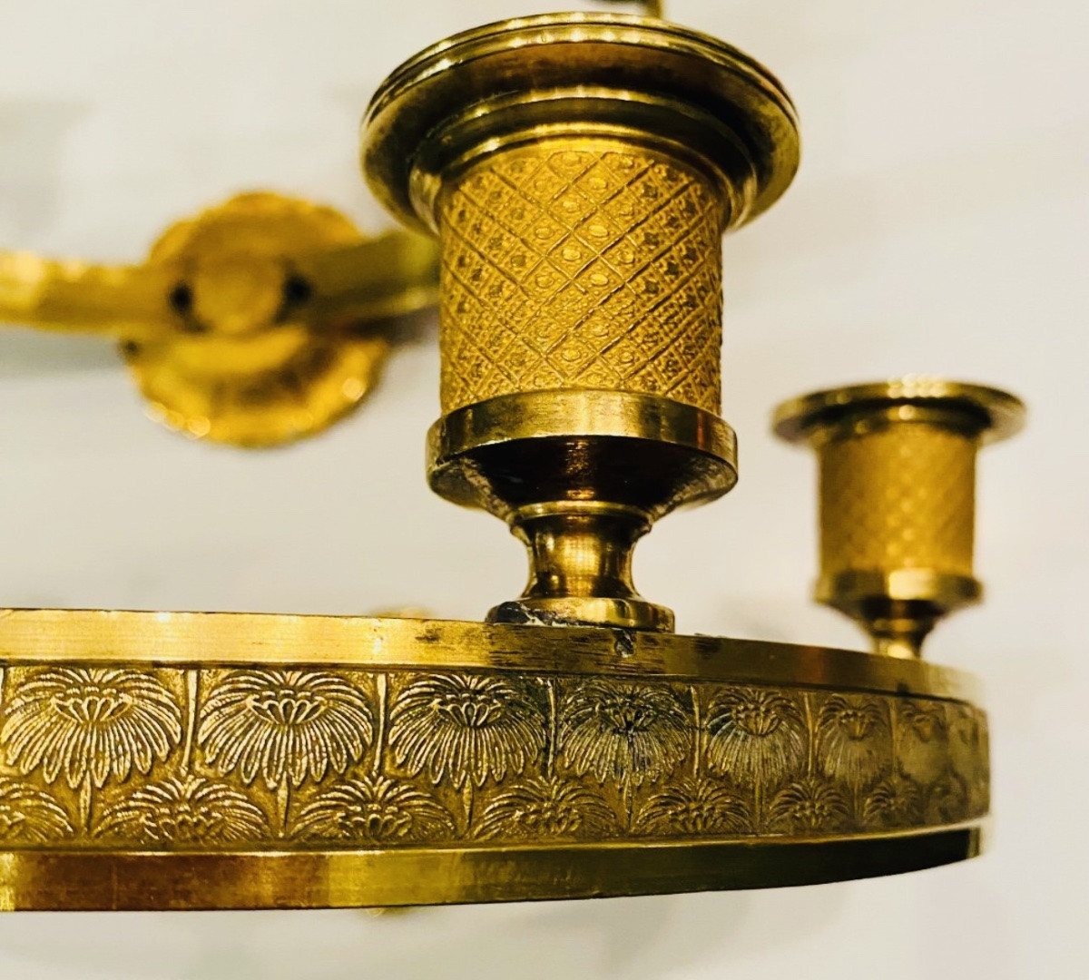 Pair Of Unusual Round Empire-style Bronze Wall Sconces From The Late 19th Century-photo-7