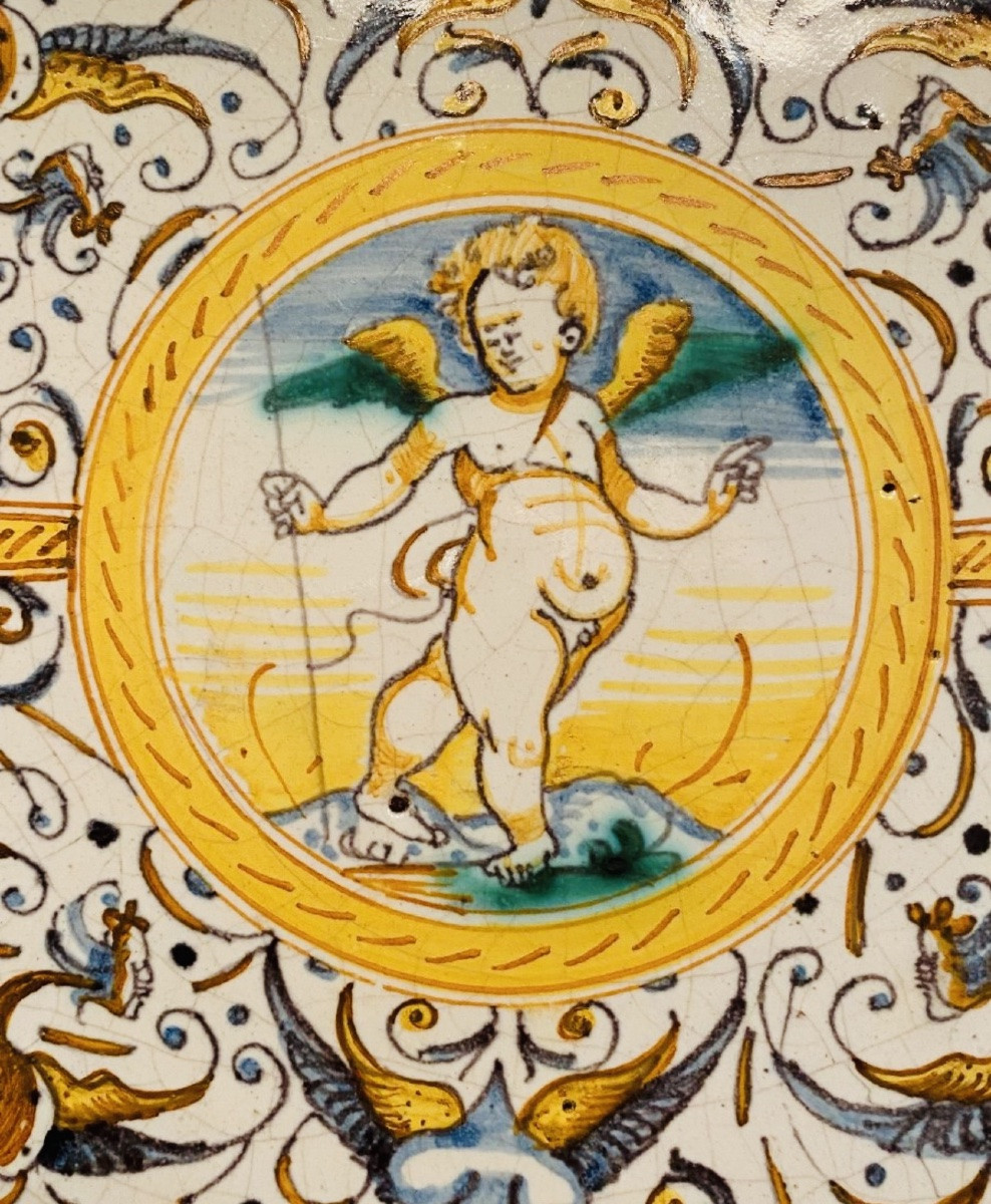Antique Cup, Majolica From Deruta With Cupid Decoration, 17th Century-photo-8