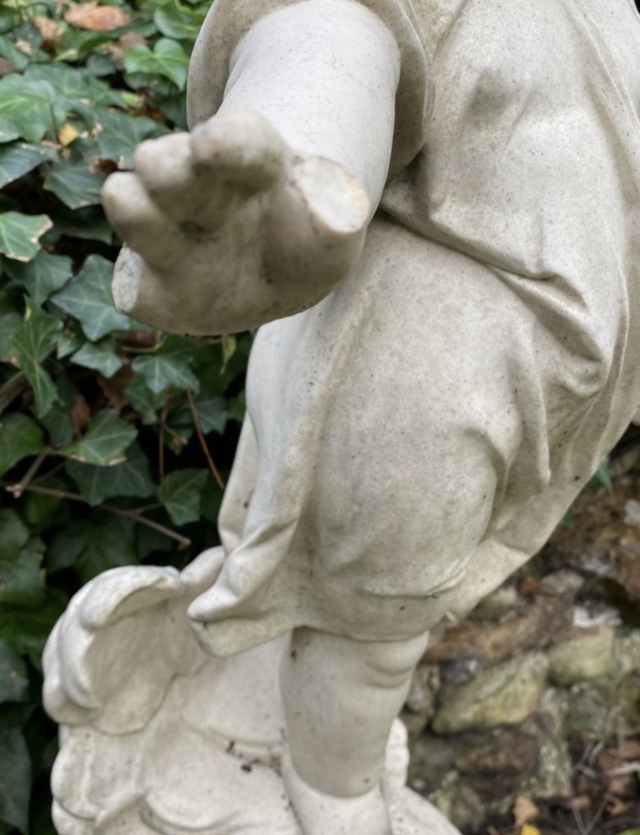 Infant Jesus On Earth, Blessing The World, In Reconstituted Stone, Early 20th Century-photo-3