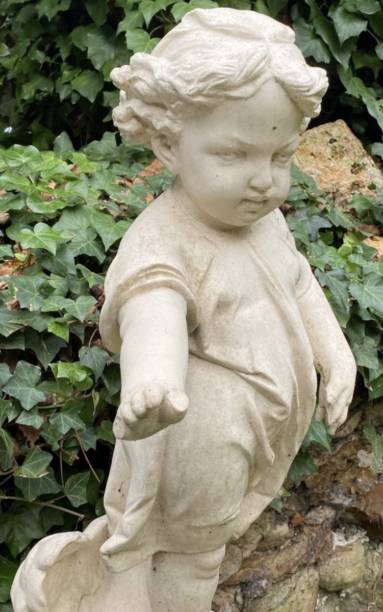 Infant Jesus On Earth, Blessing The World, In Reconstituted Stone, Early 20th Century-photo-3
