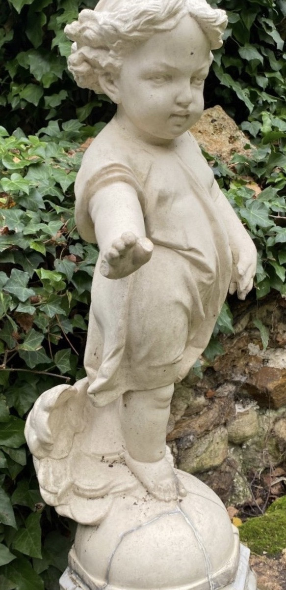 Infant Jesus On Earth, Blessing The World, In Reconstituted Stone, Early 20th Century-photo-4