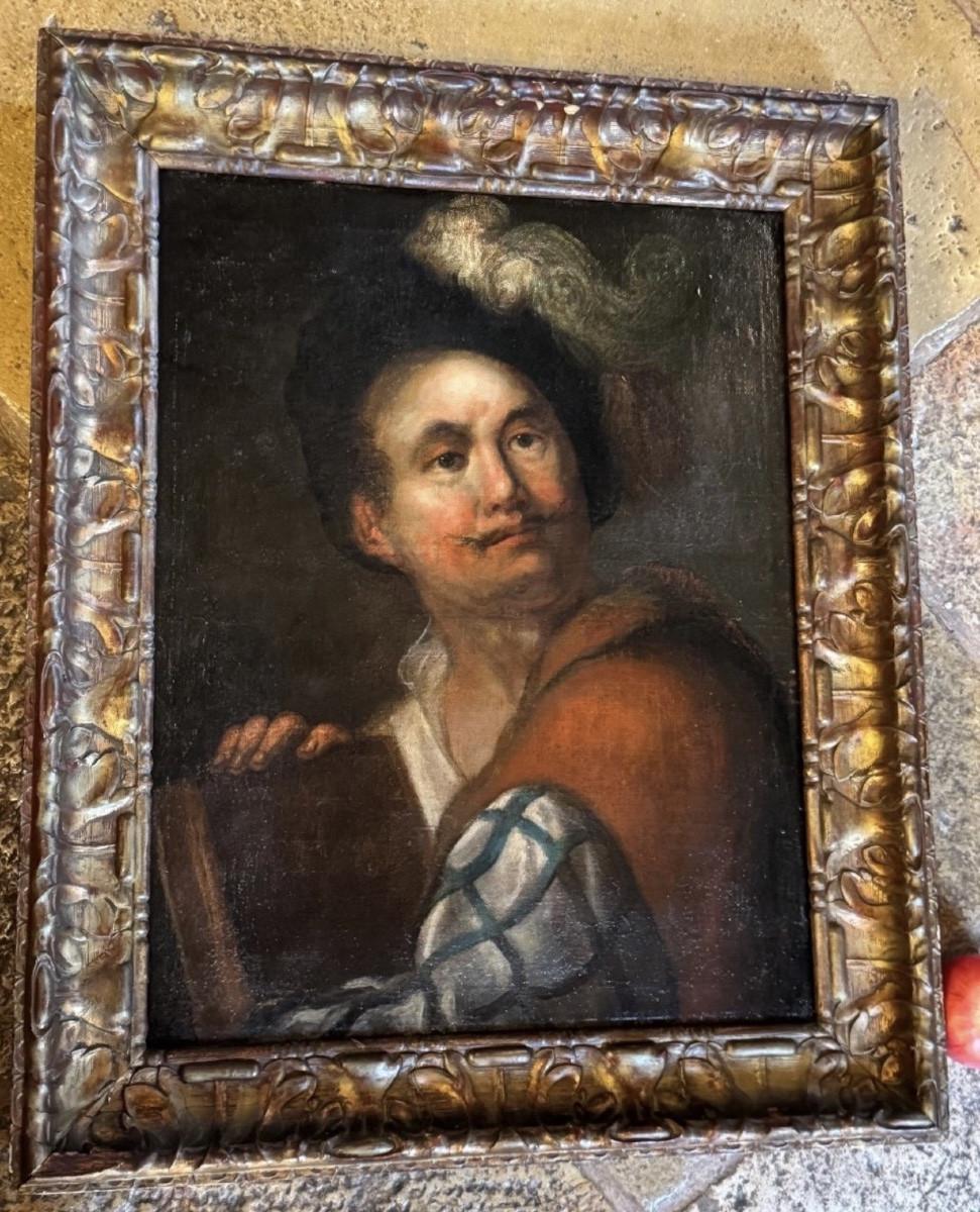Grand Portrait D’un Comédien Ou D’un Acteur, Huile Sur Toile Du XVIII Eme Siècle-photo-2