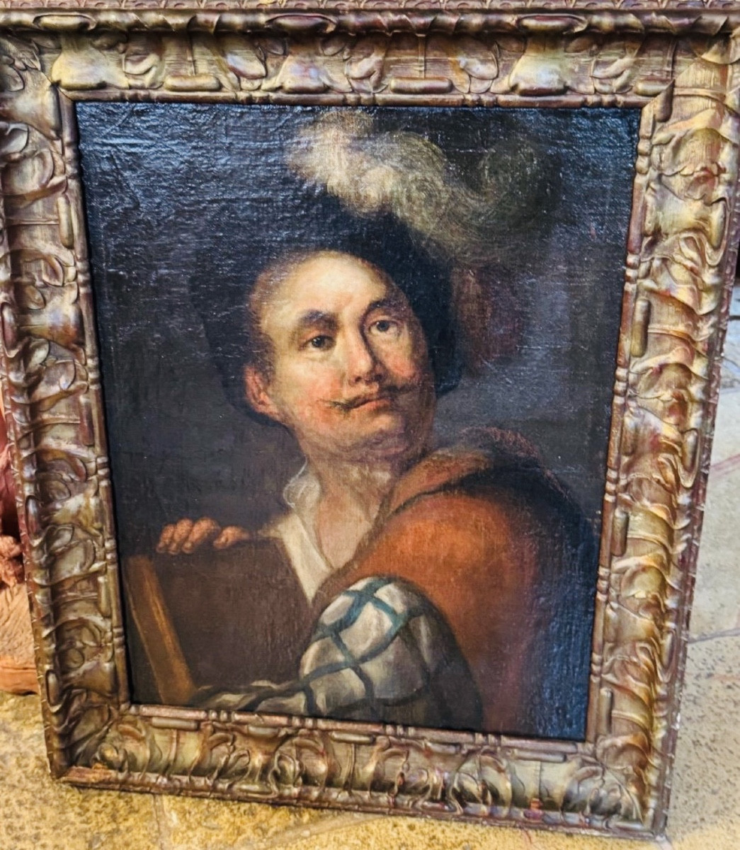 Grand Portrait D’un Comédien Ou D’un Acteur, Huile Sur Toile Du XVIII Eme Siècle