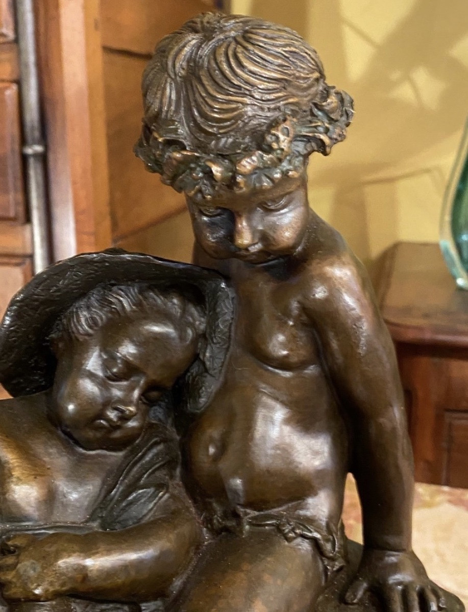 Bronze: Allegory Of Summer, After Clodion, Young Gardeners, 19th Century Bronze-photo-2