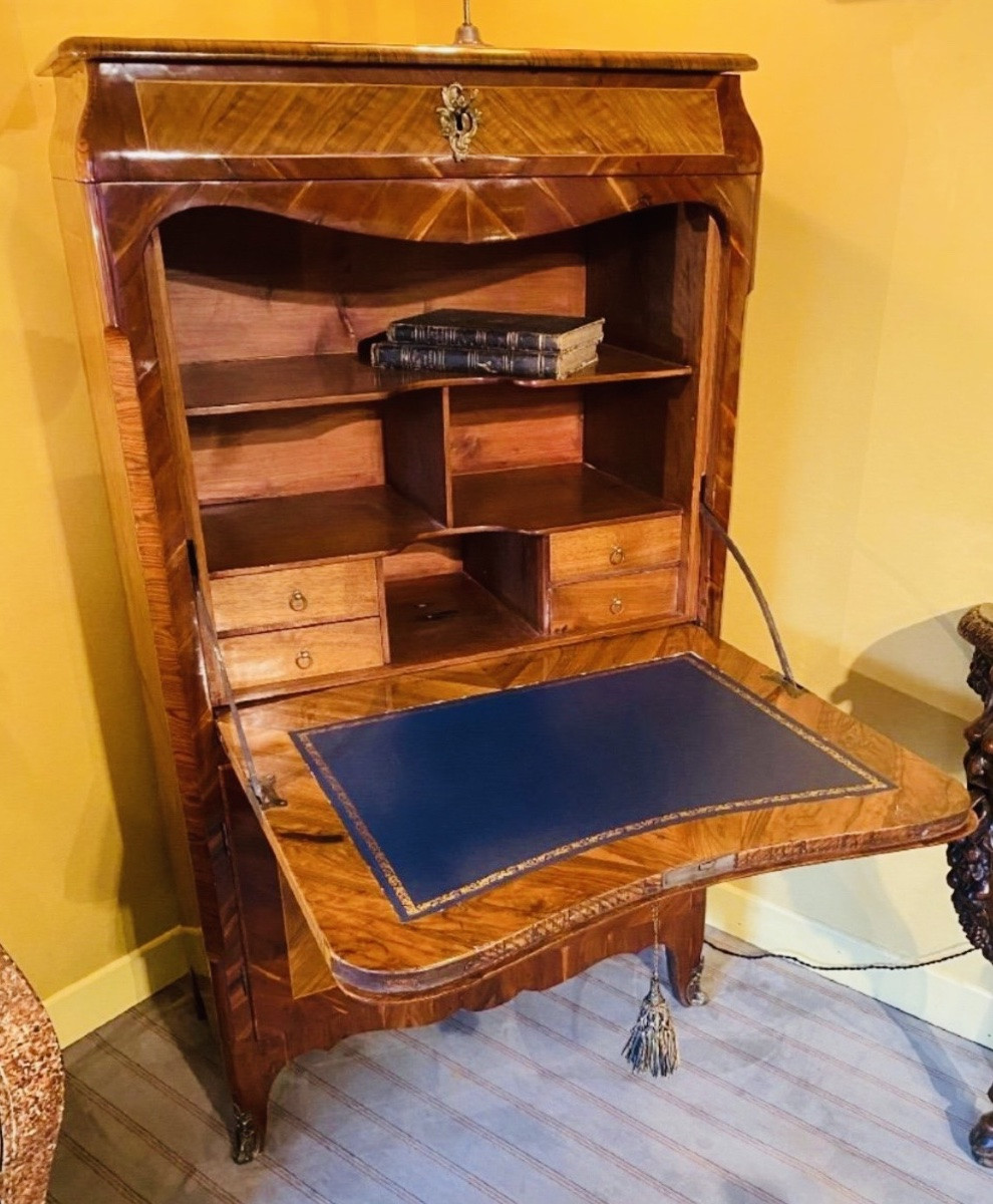Secrétaire D’époque Louis XV, En Marqueterie De Bois Fruitiers-photo-4