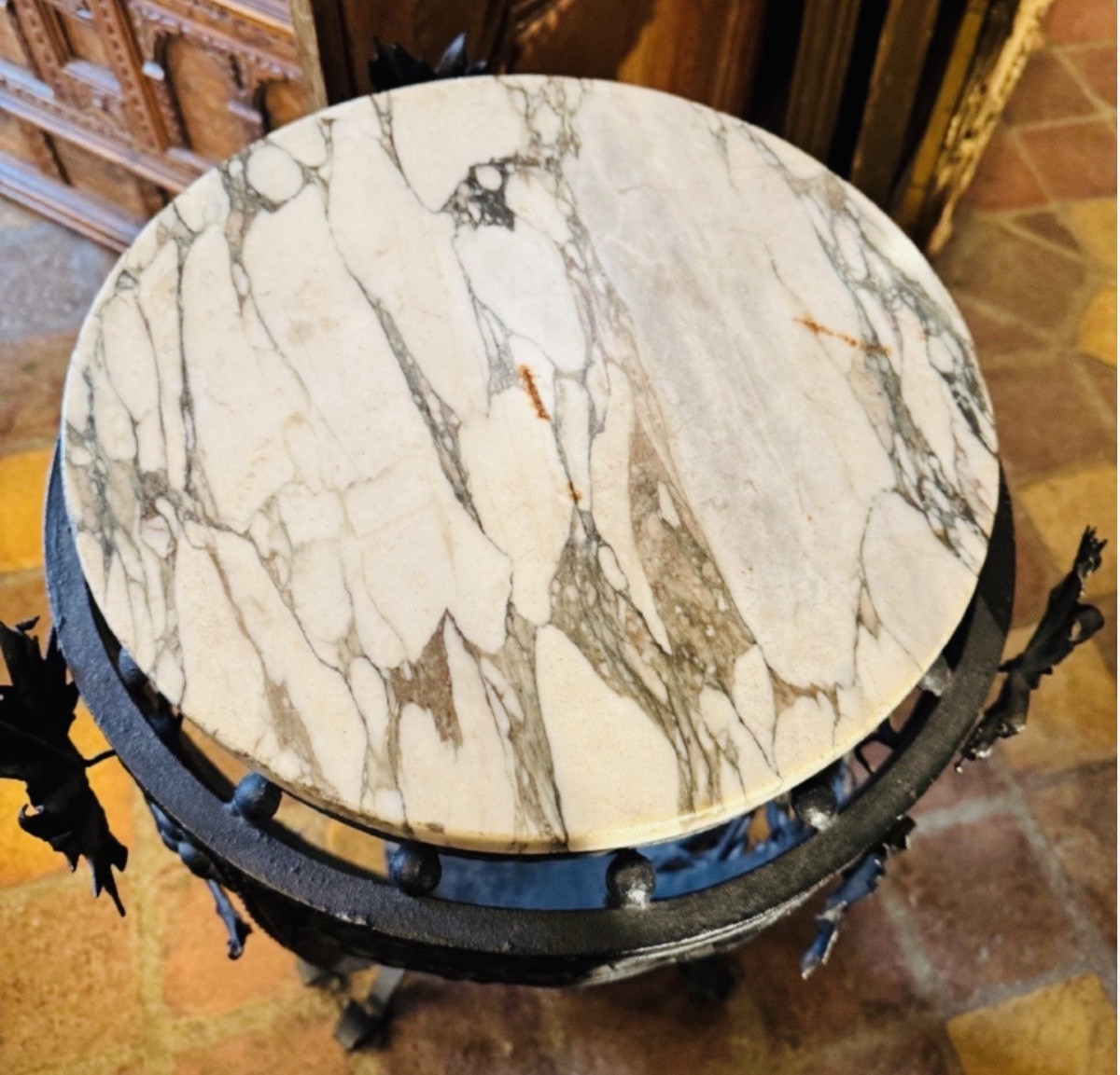 Art Deco Wrought Iron Side Table With Bunches Of Grapes And Vine Leaves, Circa 1930-photo-2