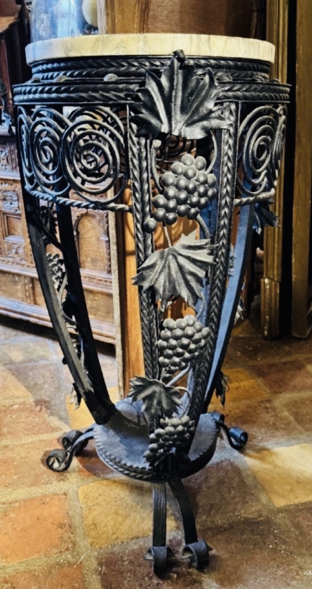 Art Deco Wrought Iron Side Table With Bunches Of Grapes And Vine Leaves, Circa 1930-photo-4