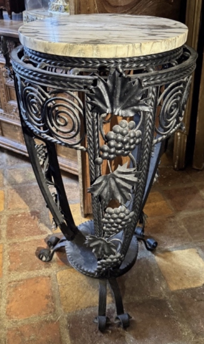 Art Deco Wrought Iron Side Table With Bunches Of Grapes And Vine Leaves, Circa 1930