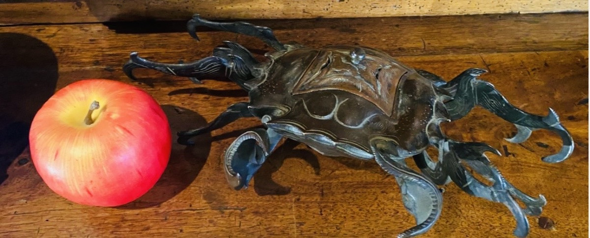 Brûle parfum japonais période Edo, signé, beau crabe en bronze -photo-3