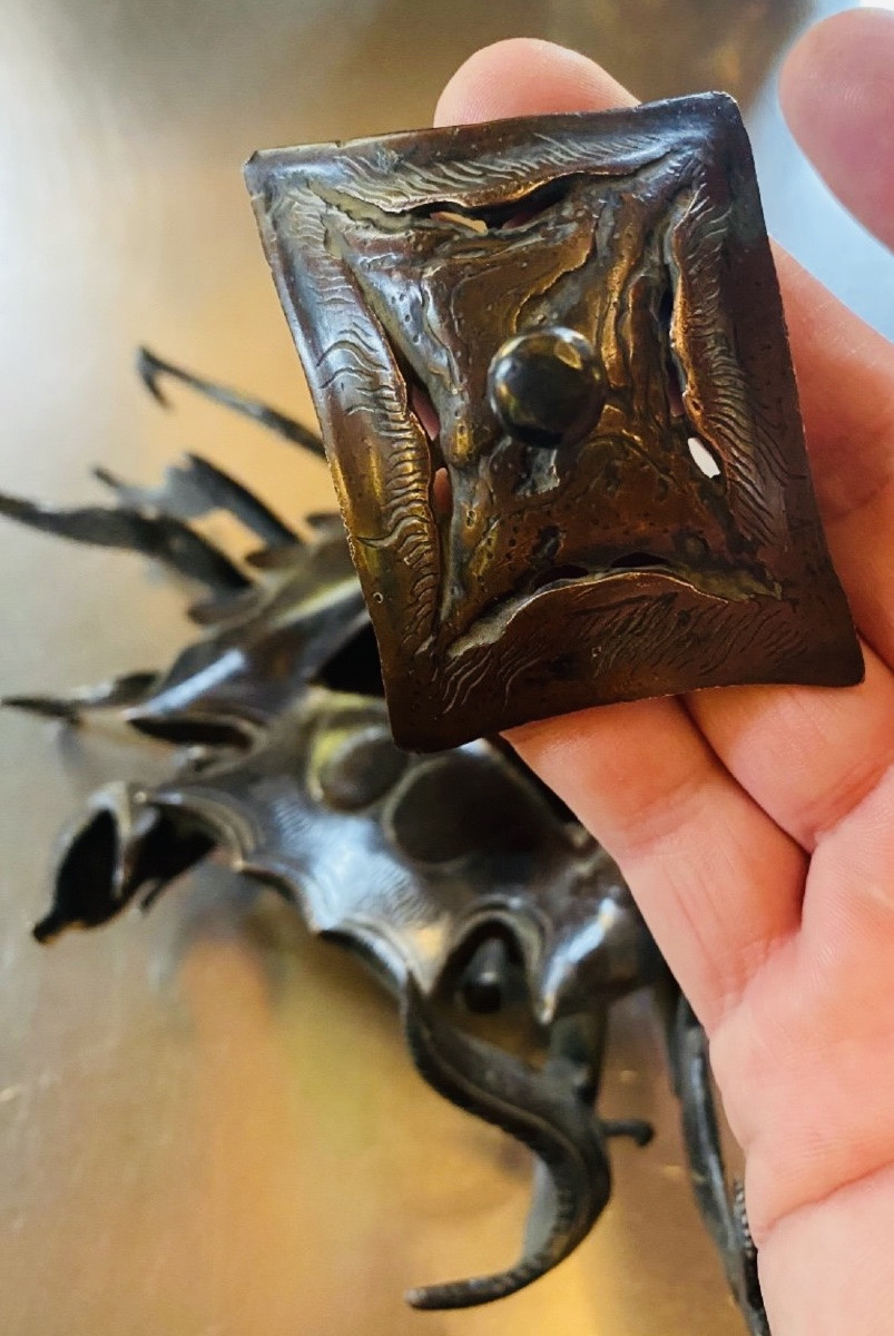 Brûle parfum japonais période Edo, signé, beau crabe en bronze -photo-1