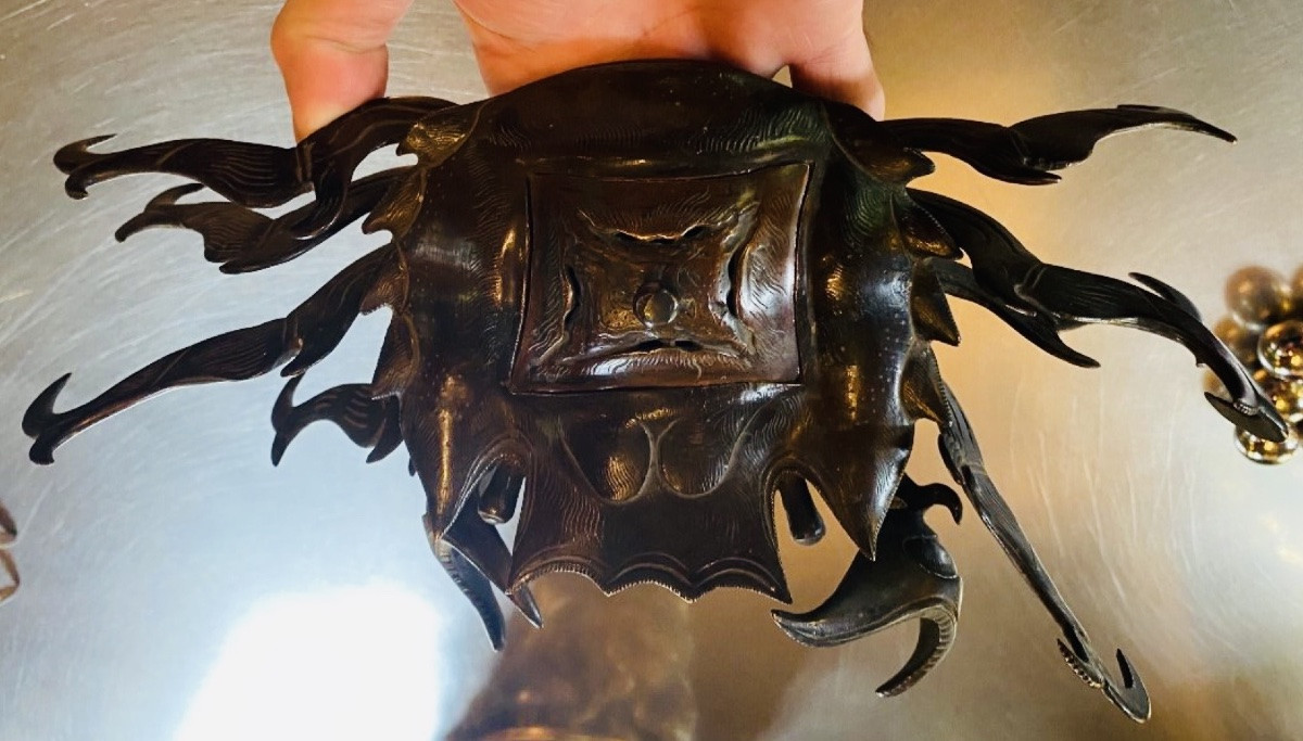 Brûle parfum japonais période Edo, signé, beau crabe en bronze -photo-5