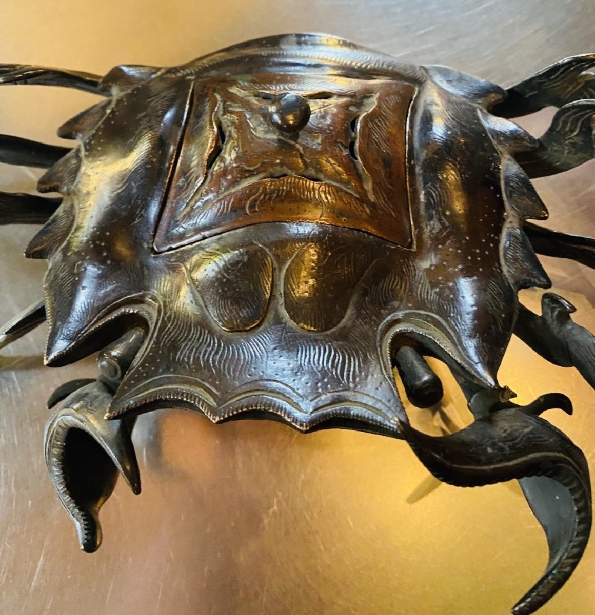 Brûle parfum japonais période Edo, signé, beau crabe en bronze -photo-6