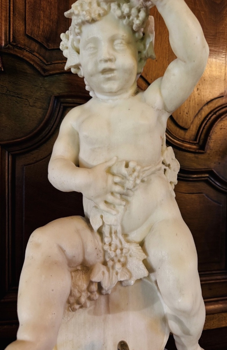 Bacchus As A Child On A Barrel, 19th Century, Marble Table Fountain -photo-1
