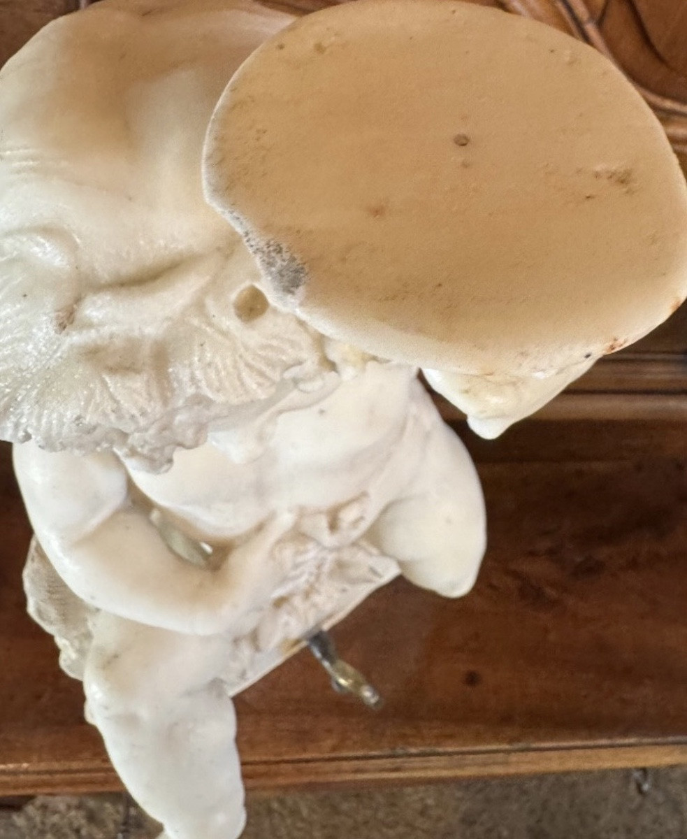 Bacchus As A Child On A Barrel, 19th Century, Marble Table Fountain -photo-2