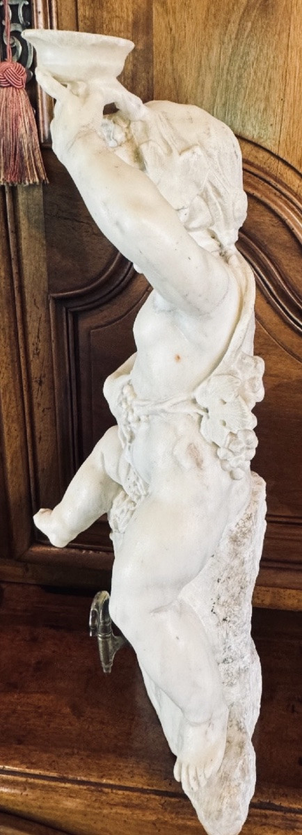 Bacchus As A Child On A Barrel, 19th Century, Marble Table Fountain -photo-5