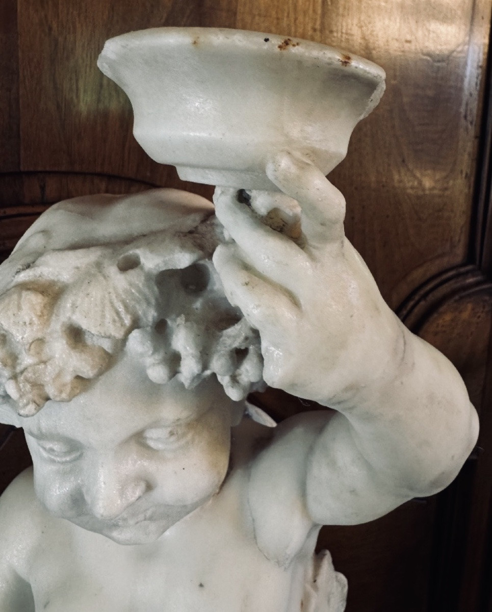 Bacchus As A Child On A Barrel, 19th Century, Marble Table Fountain -photo-6