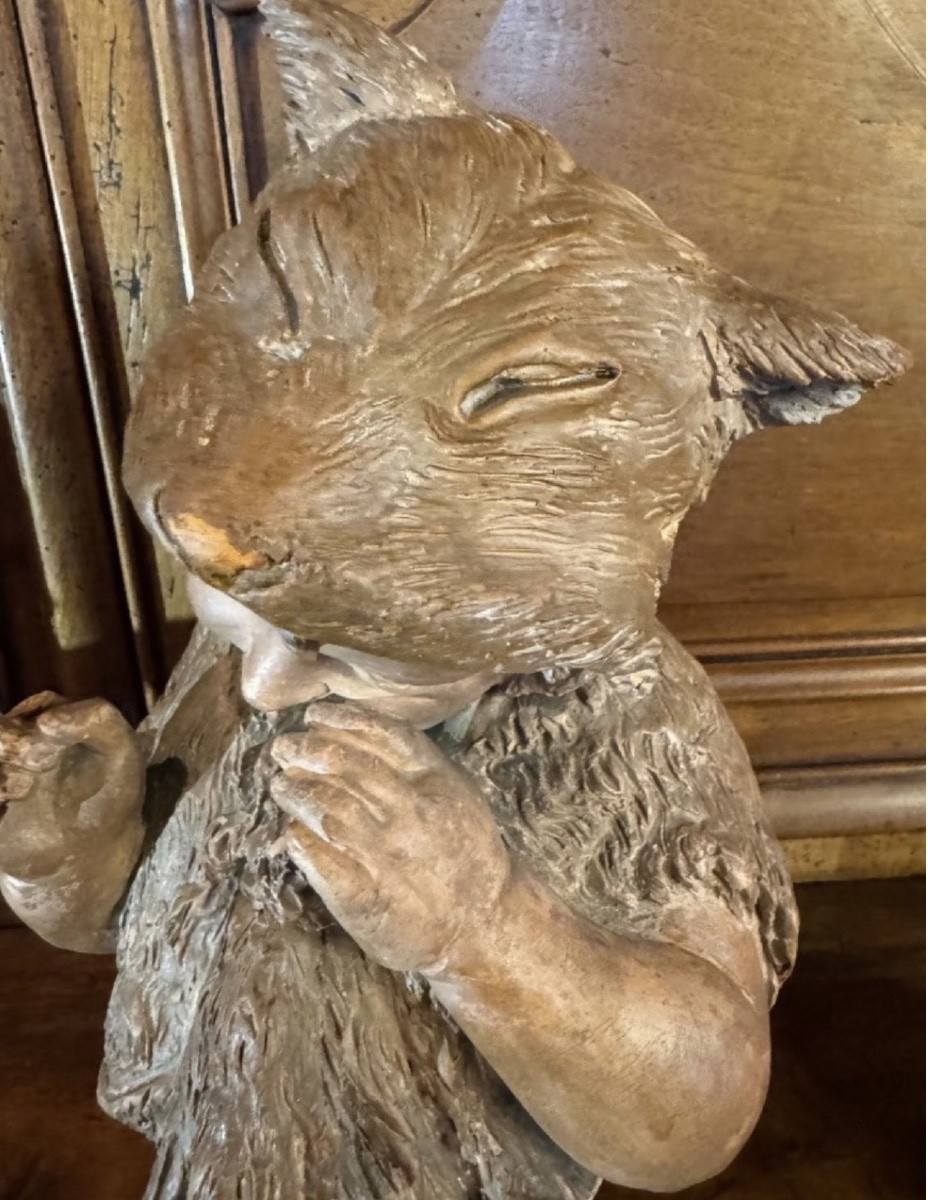 Terracotta Bust: Little Girl Wearing A Fox Skin, Inspired By 19th Century Tales-photo-3