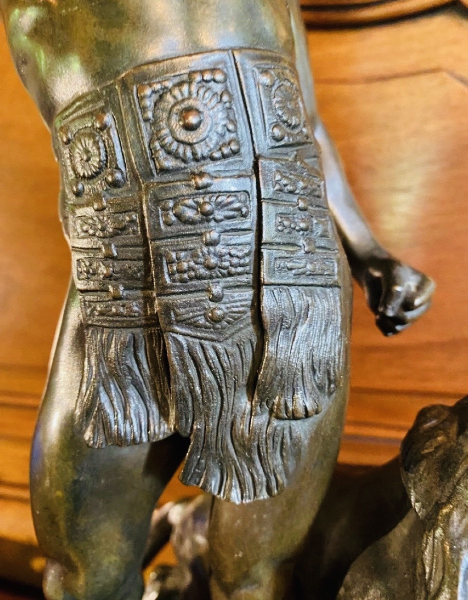 Gladiateur au lion, Bronze Art Déco Par Jean Verschneider-photo-5