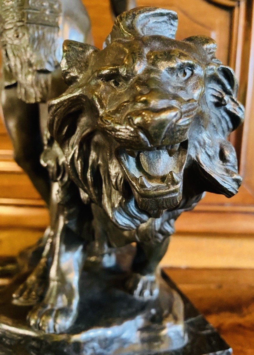 Gladiateur au lion, Bronze Art Déco Par Jean Verschneider-photo-6