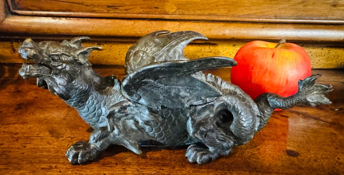 Dragon ailé en bronze formant encrier , XIX eme siècle -photo-2