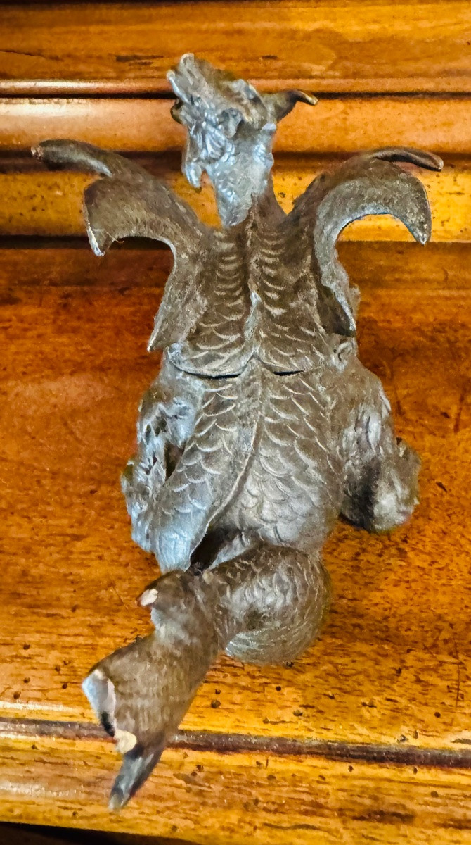 Dragon ailé en bronze formant encrier , XIX eme siècle -photo-4