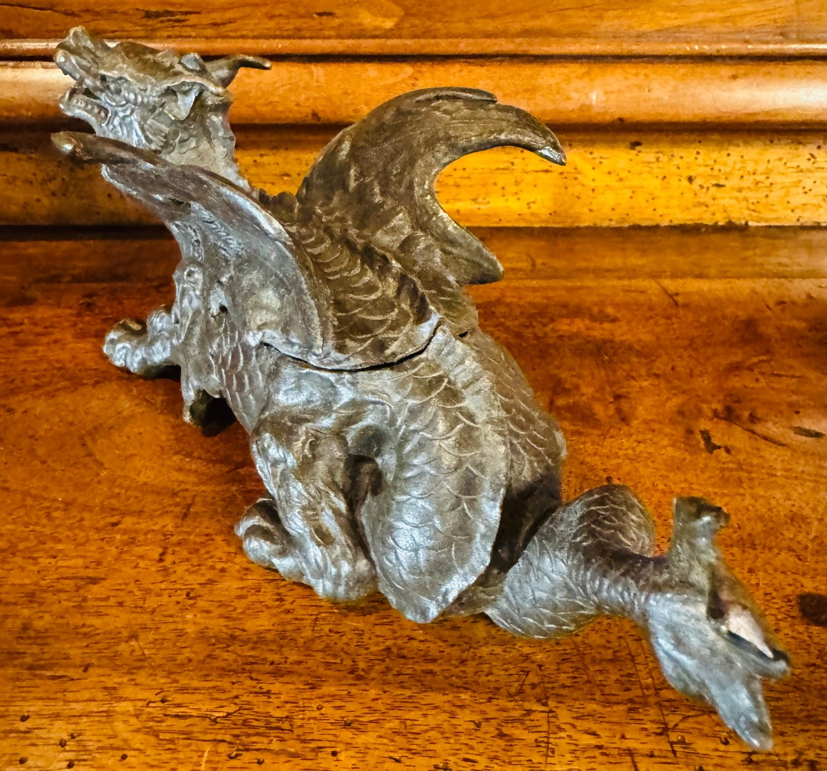 Dragon ailé en bronze formant encrier , XIX eme siècle -photo-5