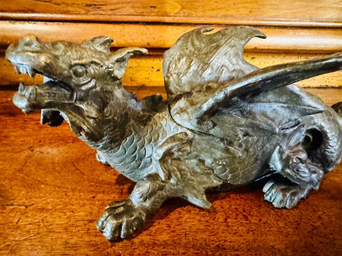 Dragon ailé en bronze formant encrier , XIX eme siècle -photo-6