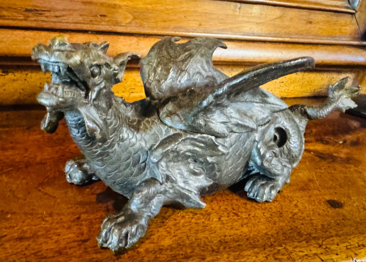 Dragon ailé en bronze formant encrier , XIX eme siècle -photo-7