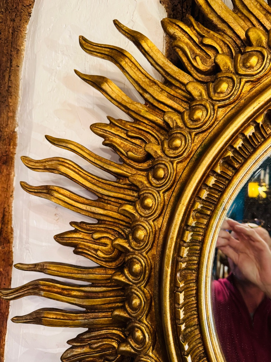 Important Gilded Wooden Sunburst Mirror – 20th Century – ø 125 Cm-photo-1
