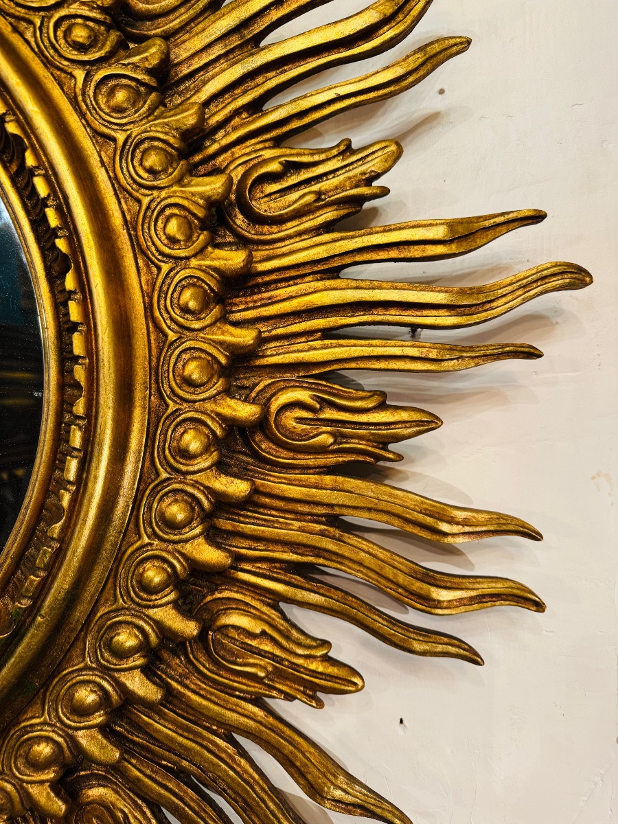 Important Gilded Wooden Sunburst Mirror – 20th Century – ø 125 Cm-photo-2