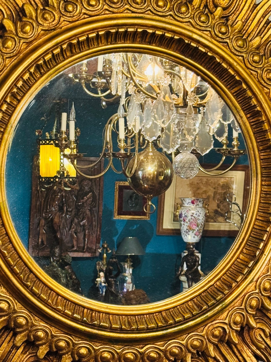 Important Gilded Wooden Sunburst Mirror – 20th Century – ø 125 Cm-photo-7