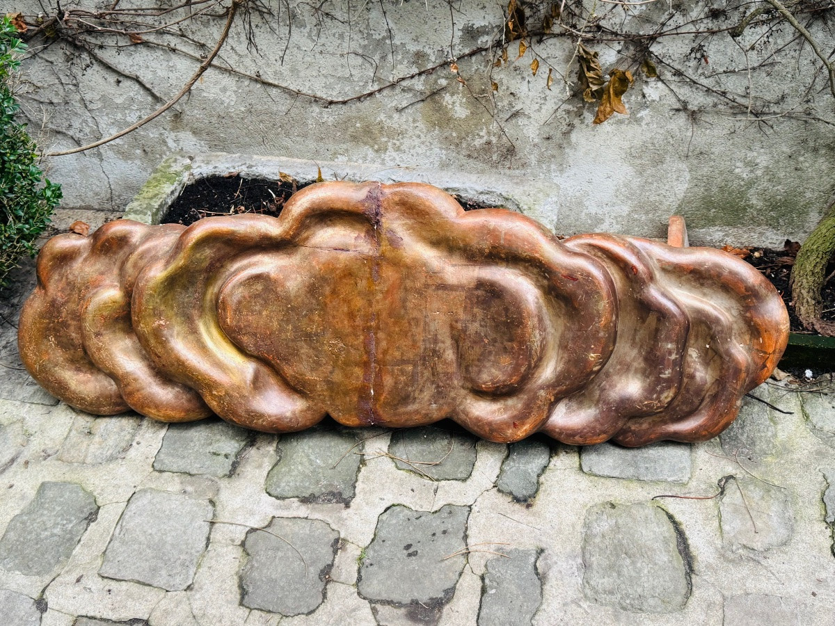 Large Decorative Cloud In Carved And Gilded Wood, France, 18th Century-photo-2