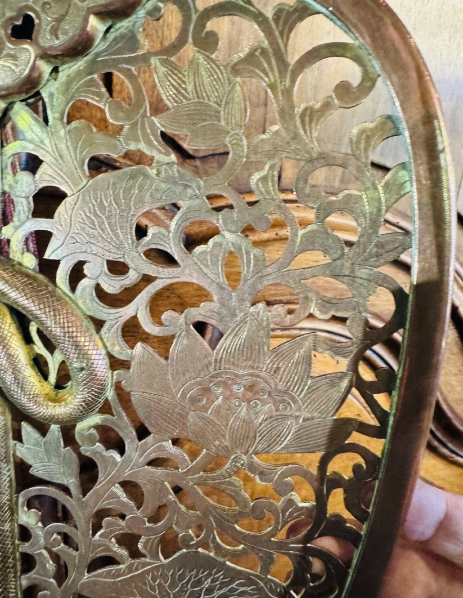 Large Bronze Keman From The 19th Century, Japanese Temple Ornament-photo-1