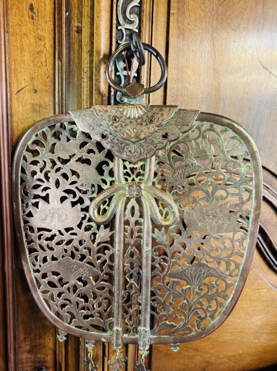 Large Bronze Keman From The 19th Century, Japanese Temple Ornament-photo-2