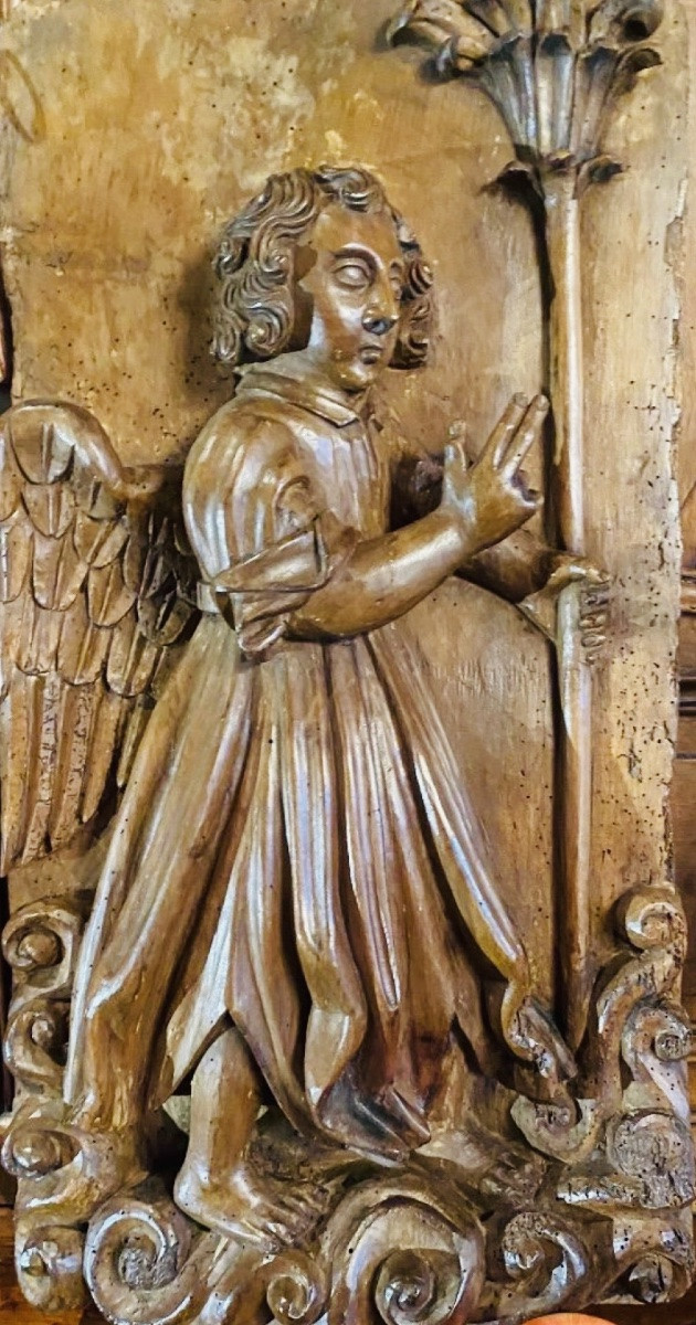 Gabriel, Angel Of The Annunciation To Mary, Walnut Sculpture In High Relief, Late 17th Century-photo-3
