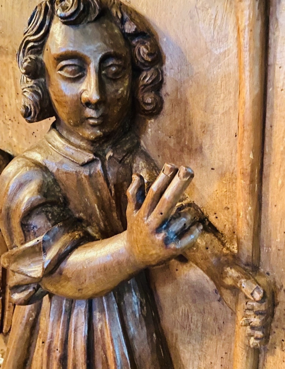 Gabriel, Angel Of The Annunciation To Mary, Walnut Sculpture In High Relief, Late 17th Century-photo-4